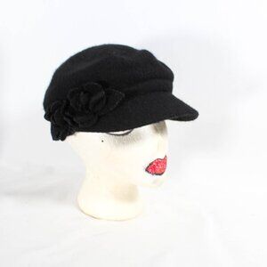NWT Women's Black Newsboy Hat with Black Floral Detail - OSFM, Attention Brand